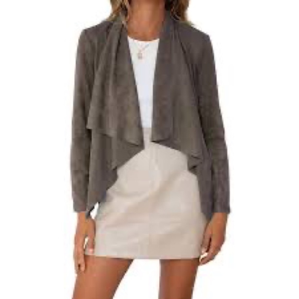 Dalia Dark Taupe Drape Front Faux Suede Stretch Jacket Size Medium